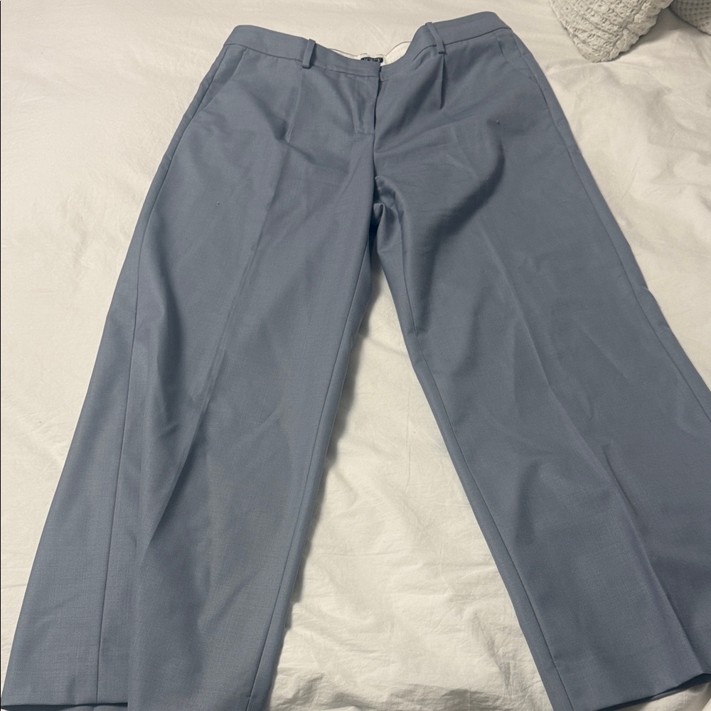 JCrew Women’s Petite relaxed-fit pleated pant in wool blend gray/blue